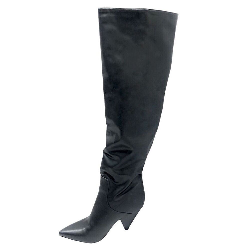 Indigo Rd. Vegan Leather Pointy Boots Size 8.5 Black Tall Soft Shoes Cone Heels